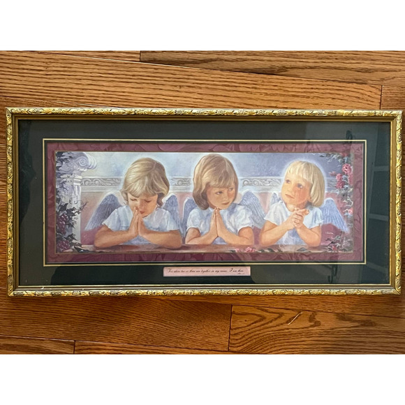 Vintage Homco 3 Angels / Sisters  Framed Picture MATTHEW 18:20 - Picture 1 of 6